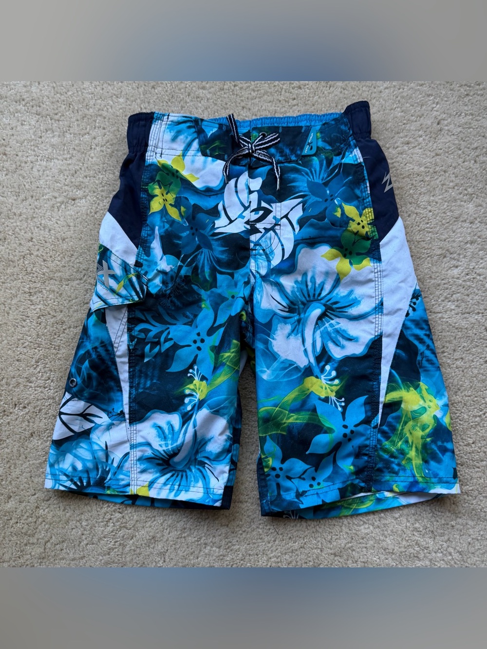 ZeroXposur Boy’s Blue Floral Swim Trunks w/ Mesh Lining - Size M (8-10) - VGUC